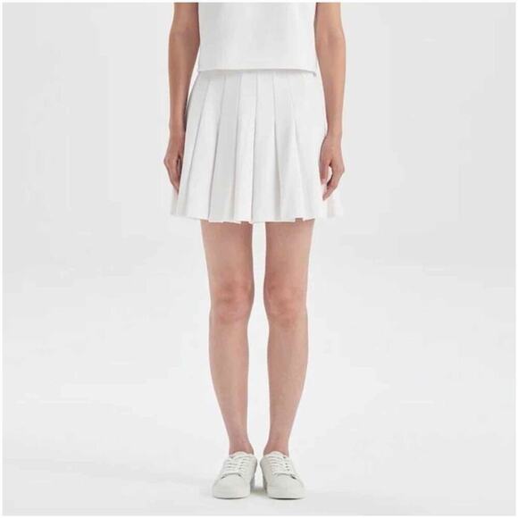Theory  Summer Pique Pleated Mini Skirt Size 12 White Knit A-Line - Picture 1 of 10